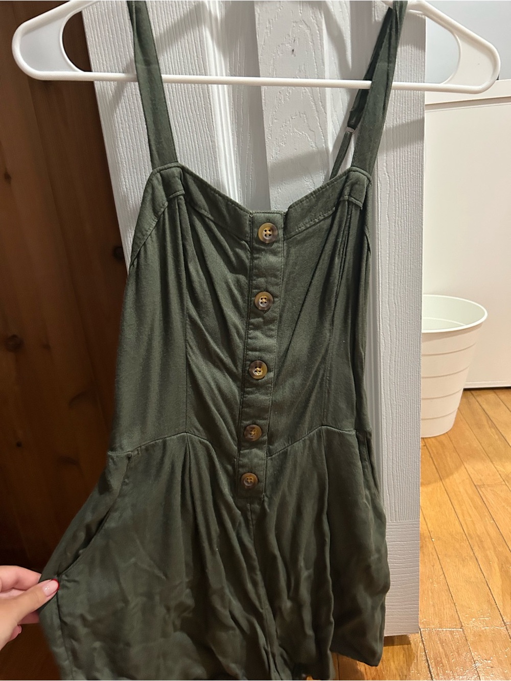 Hollister Olive Green Button-Front Romper With pockets